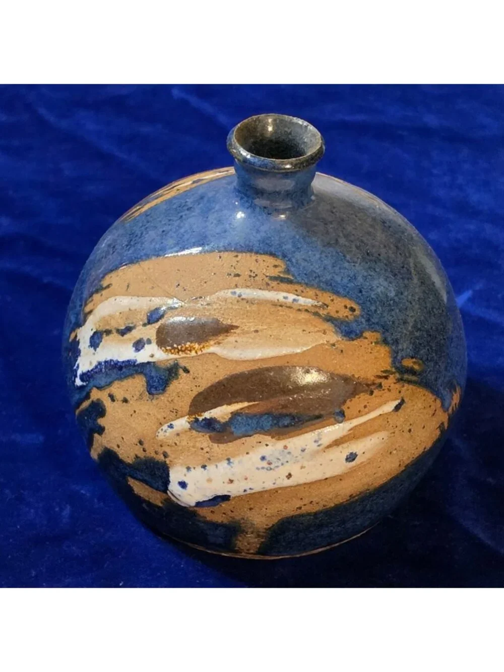 Vintage Bud Wilson Studio Pottery Weed Pot Vase Mid Century Blue Stoneware 5